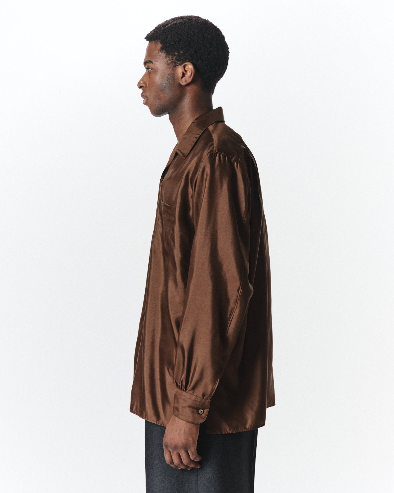 Bratac Silk Back Satin / Italian Open Collar Shirt, Bronze