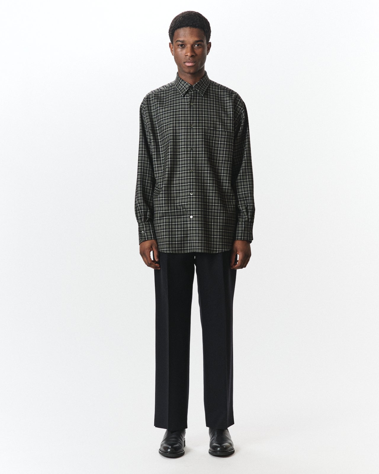 オーガニックウールビエラチェック / コンフォートフィットシャツ, Moss Gray Check