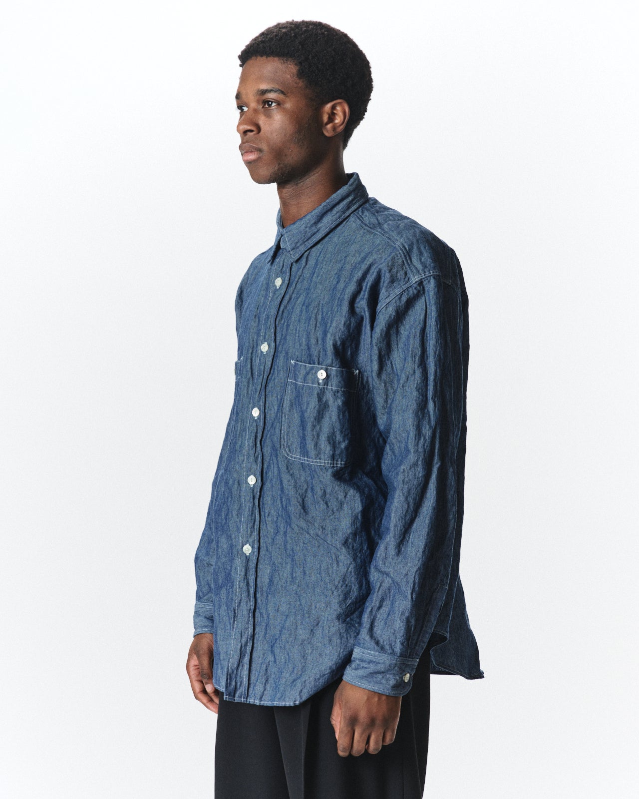 コットンステンレスシャンブレー / ツーポケットワークシャツ, Indigo