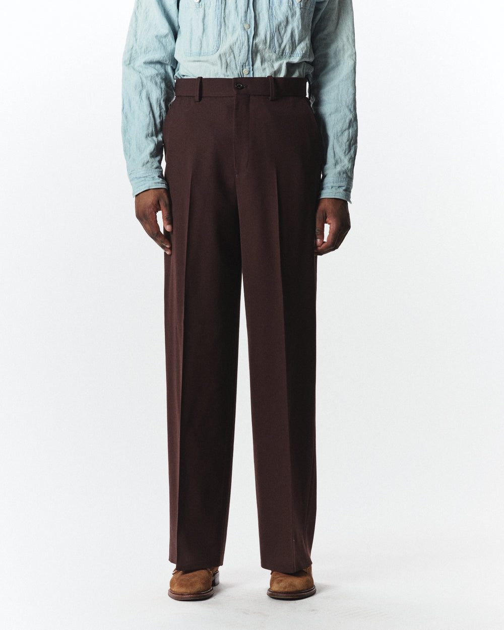 3/60 オーガニックウールサバイバルクロス® / フラットフロントワイドトラウザーズ, Dark Brown