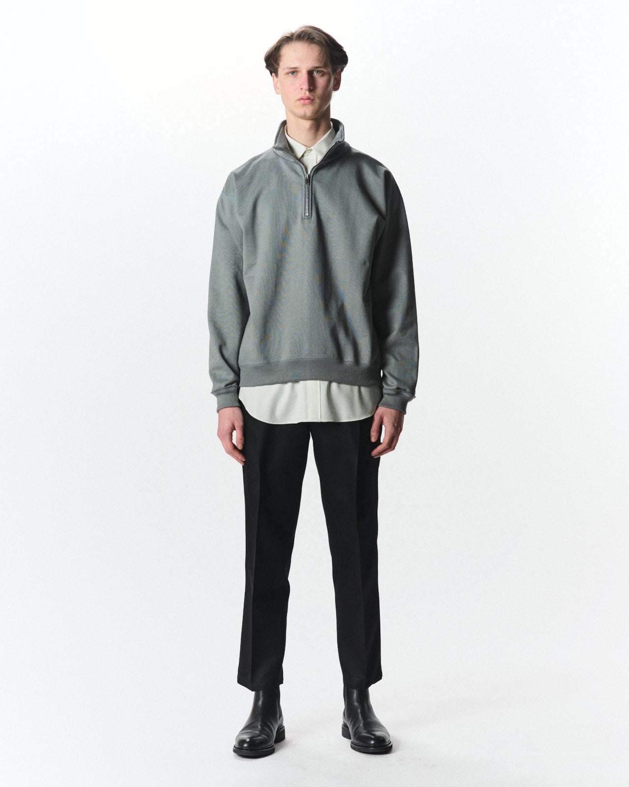 Organic Cotton Heavy Fleece / Comfort Half Zip, Sage Green