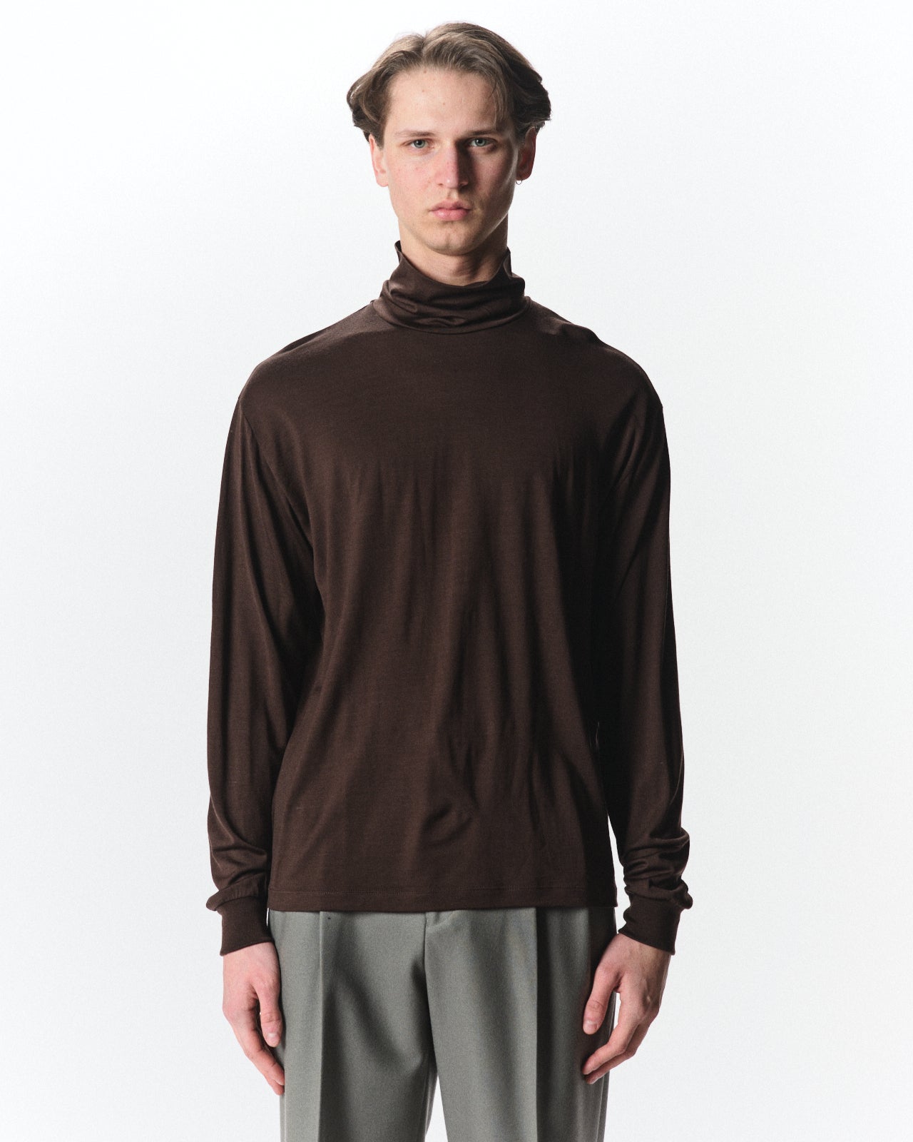 Super 160s Wool Washable Knit / Relaxed Fit Turtle Neck, Olive Drab