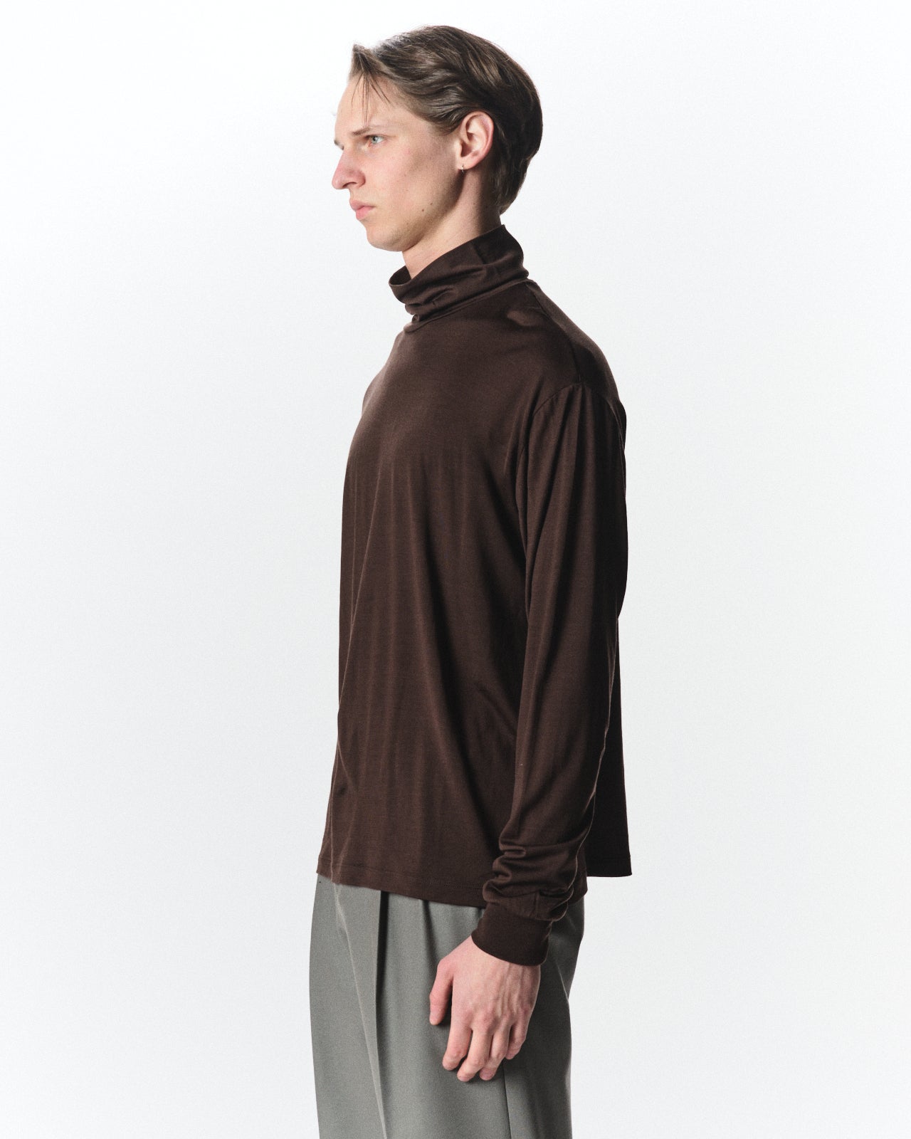 Super 160s Wool Washable Knit / Relaxed Fit Turtle Neck, Olive Drab