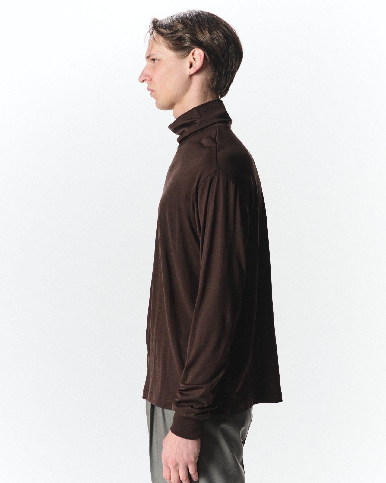 Super 160s Wool Washable Knit / Relaxed Fit Turtle Neck, Olive Drab