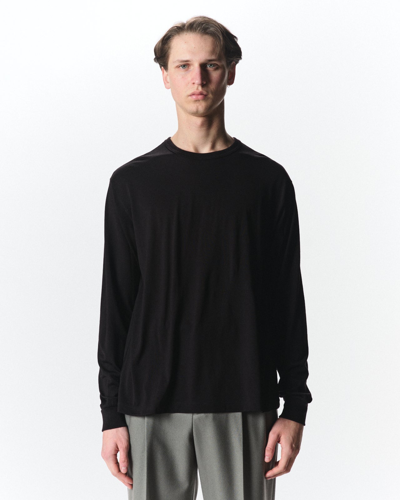 スーパー160sウール 防縮天竺 / リラックスドフィットL/S Tee, Black