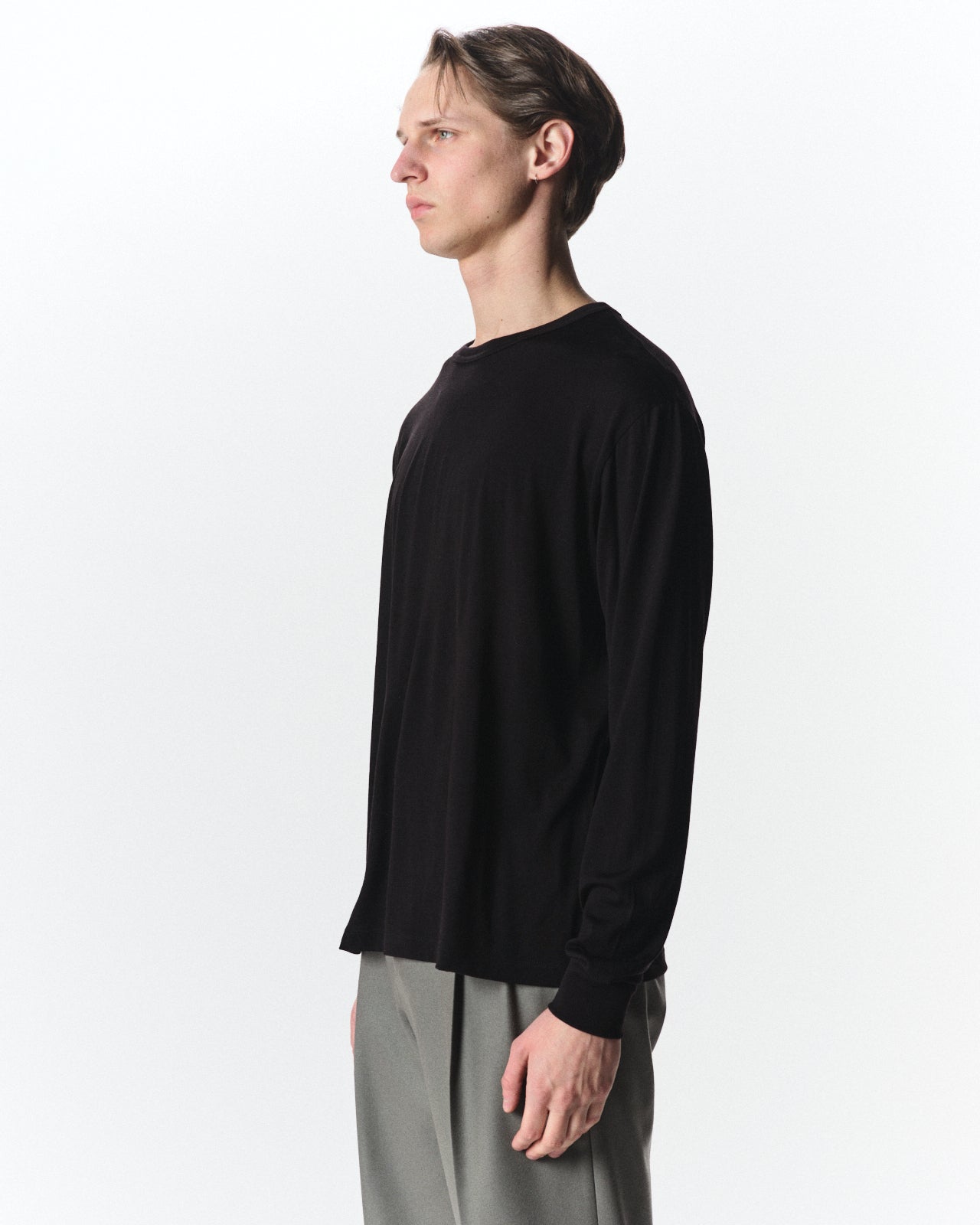 スーパー160sウール 防縮天竺 / リラックスドフィットL/S Tee, Black