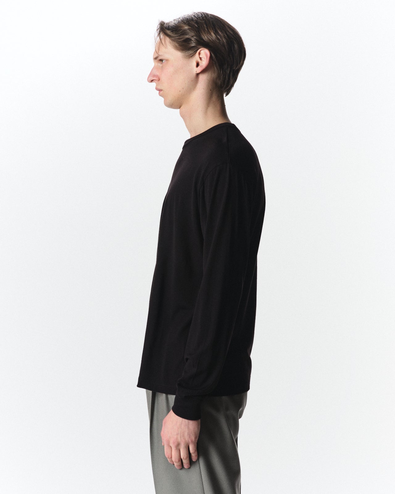 スーパー160sウール 防縮天竺 / リラックスドフィットL/S Tee, Black