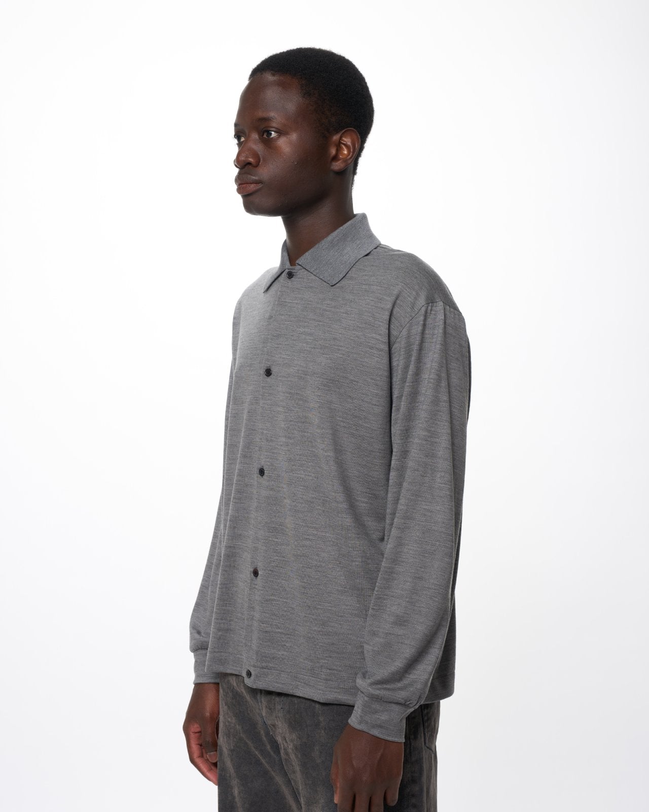 スーパー100s ウォッシャブルウール天竺 / シャツカーディガン, Top Gray