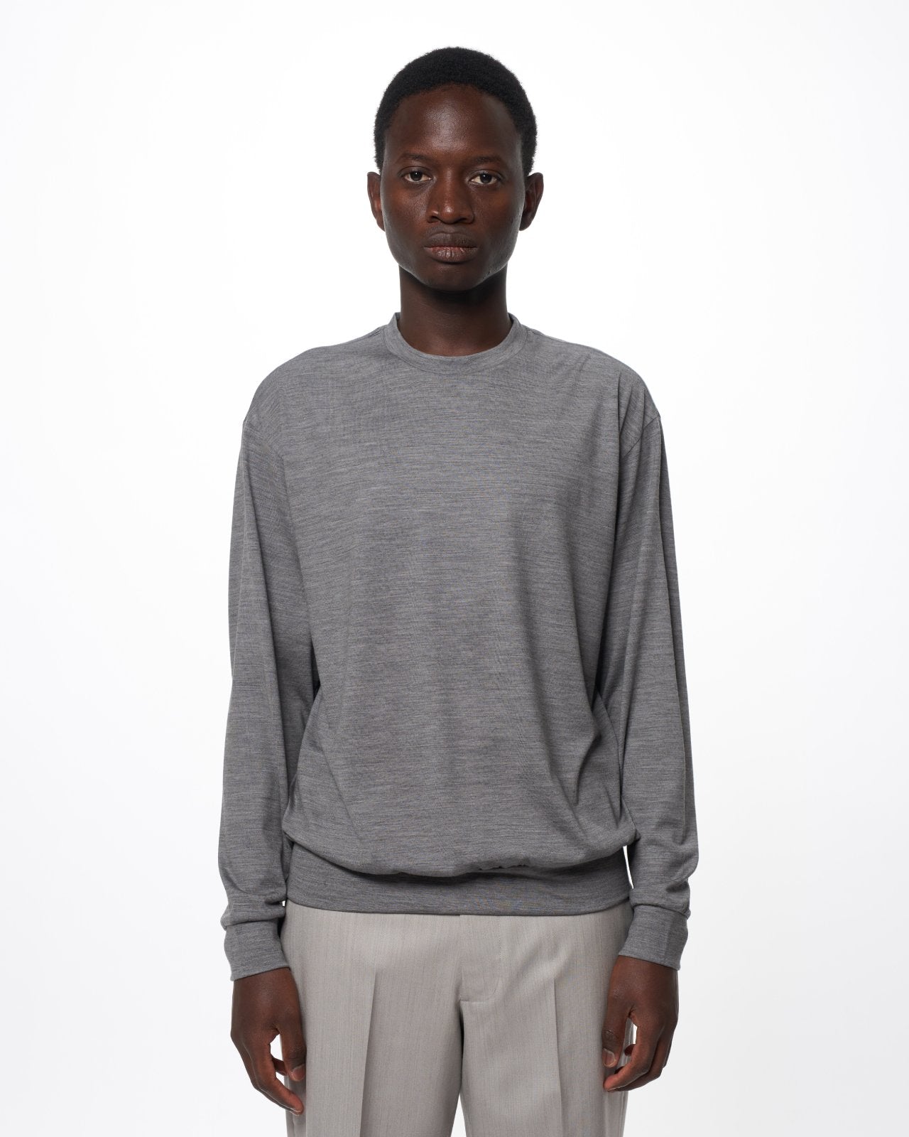 スーパー100sウォッシャブルウール天竺 / クルーネック L/S Tee, Top Gray