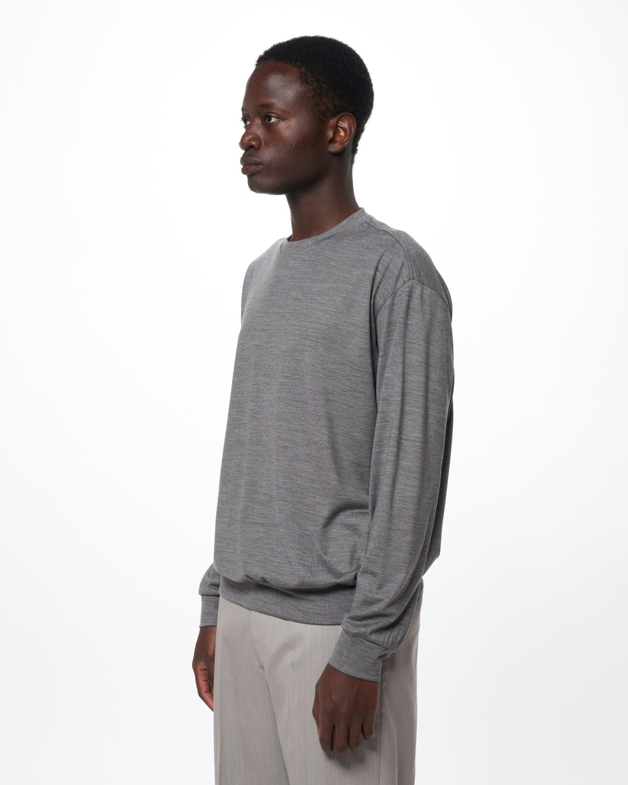 スーパー100sウォッシャブルウール天竺 / クルーネック L/S Tee, Top Gray