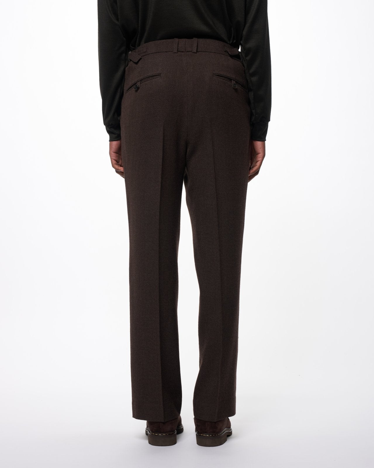 Tumbled Wool Serge / Regular Fit Straight Trousers, Brown Bird’S-Eye