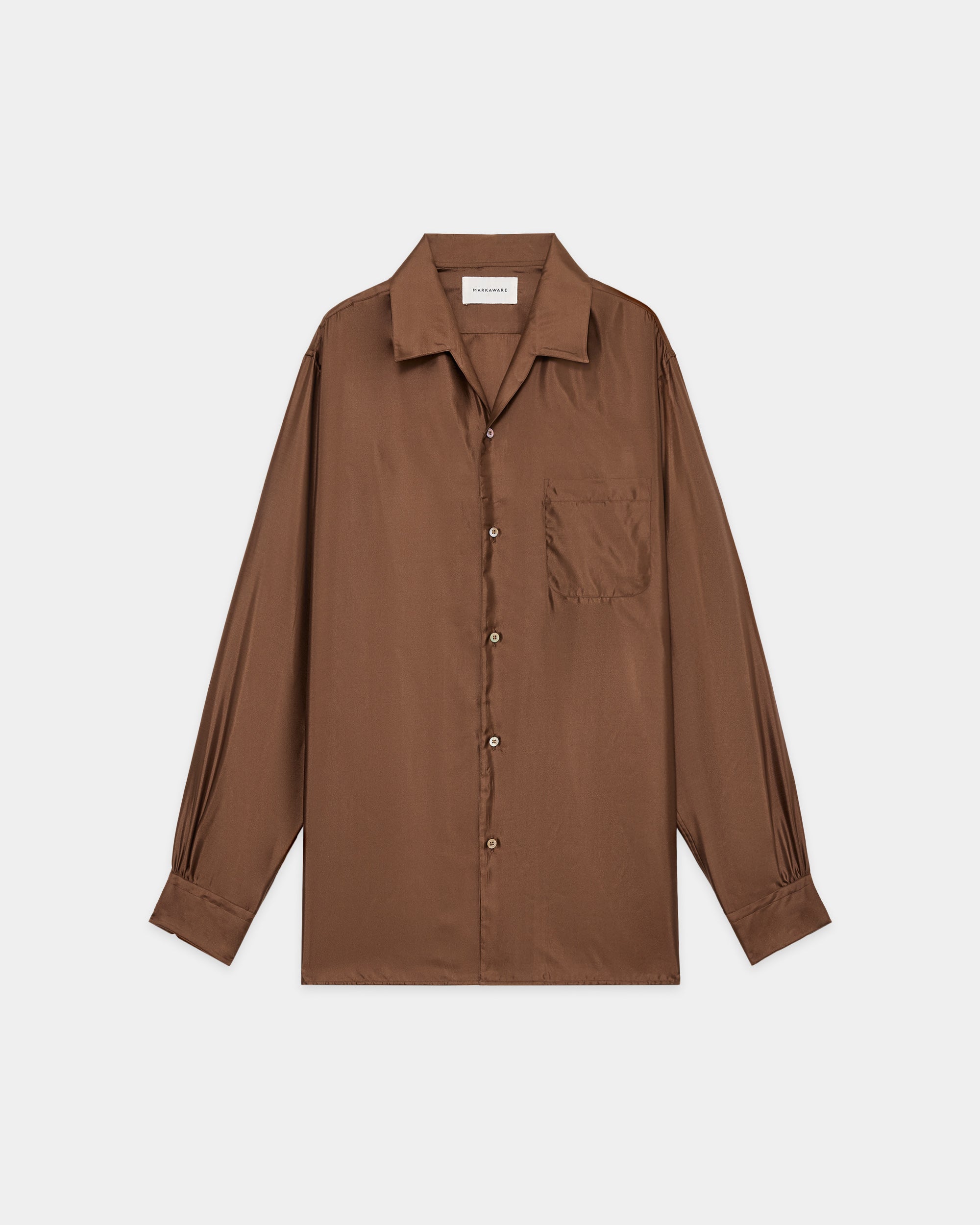 Bratac Silk Back Satin / Italian Open Collar Shirt, Bronze