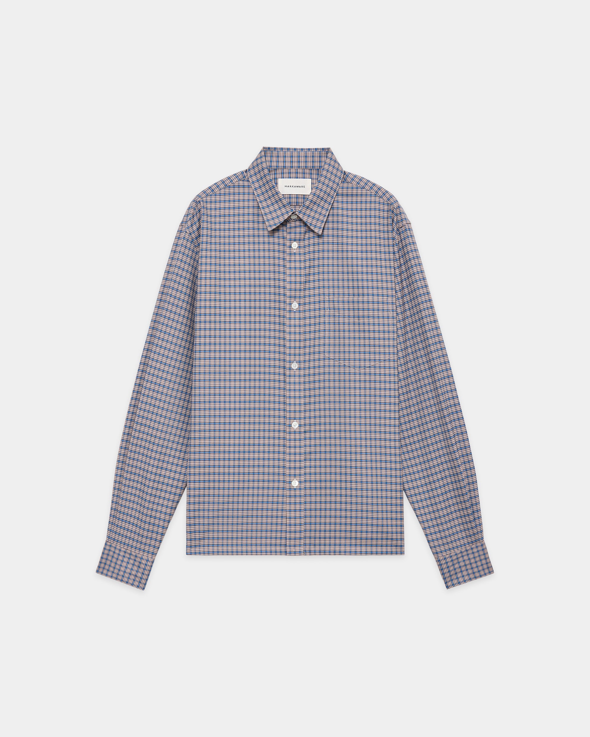 スーパー160s 防縮ウールオックスフォード / スクエアシャツ, Brown Check