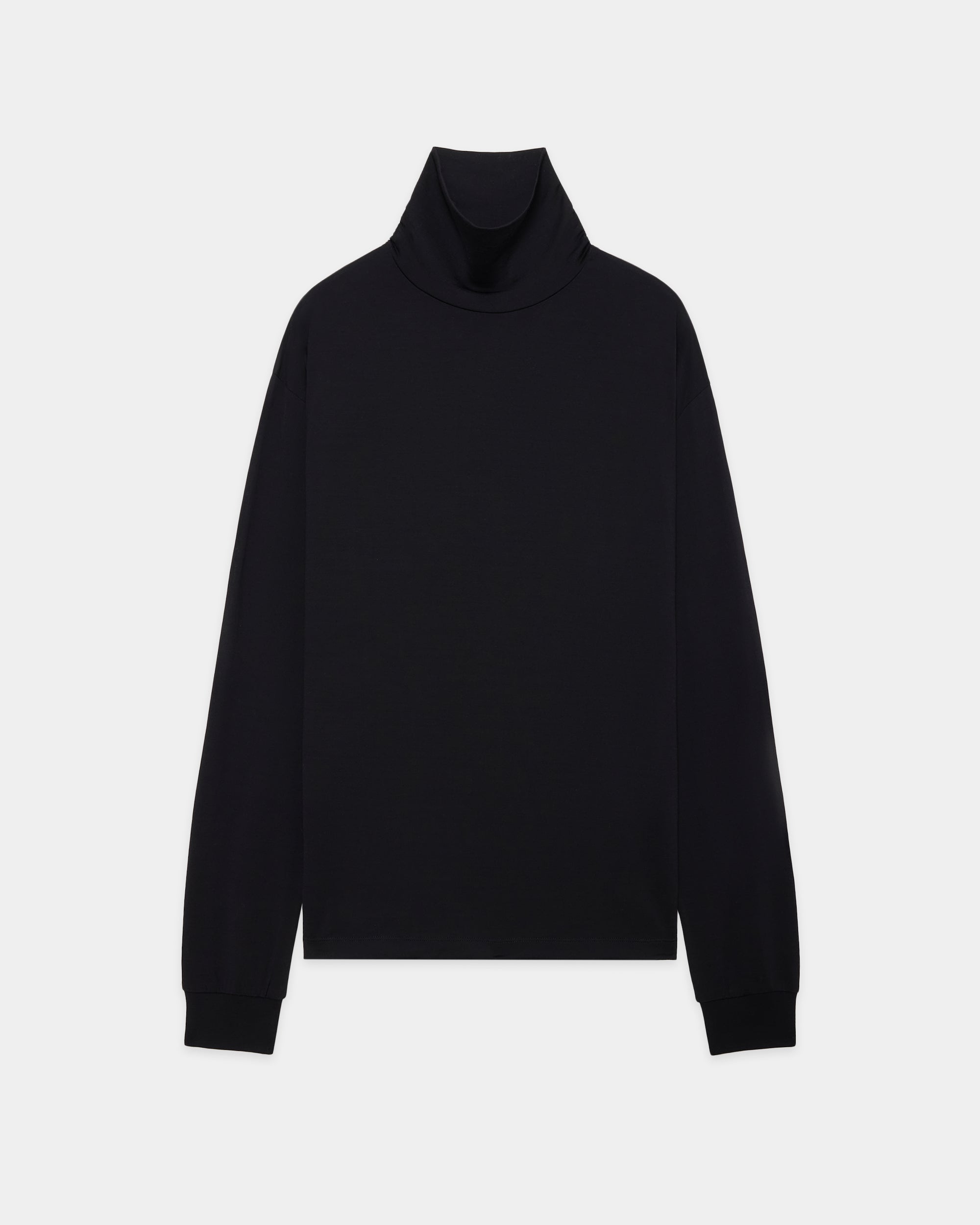 スーパー160sウール 防縮天竺 / リラックスドフィットタートルネック, Black