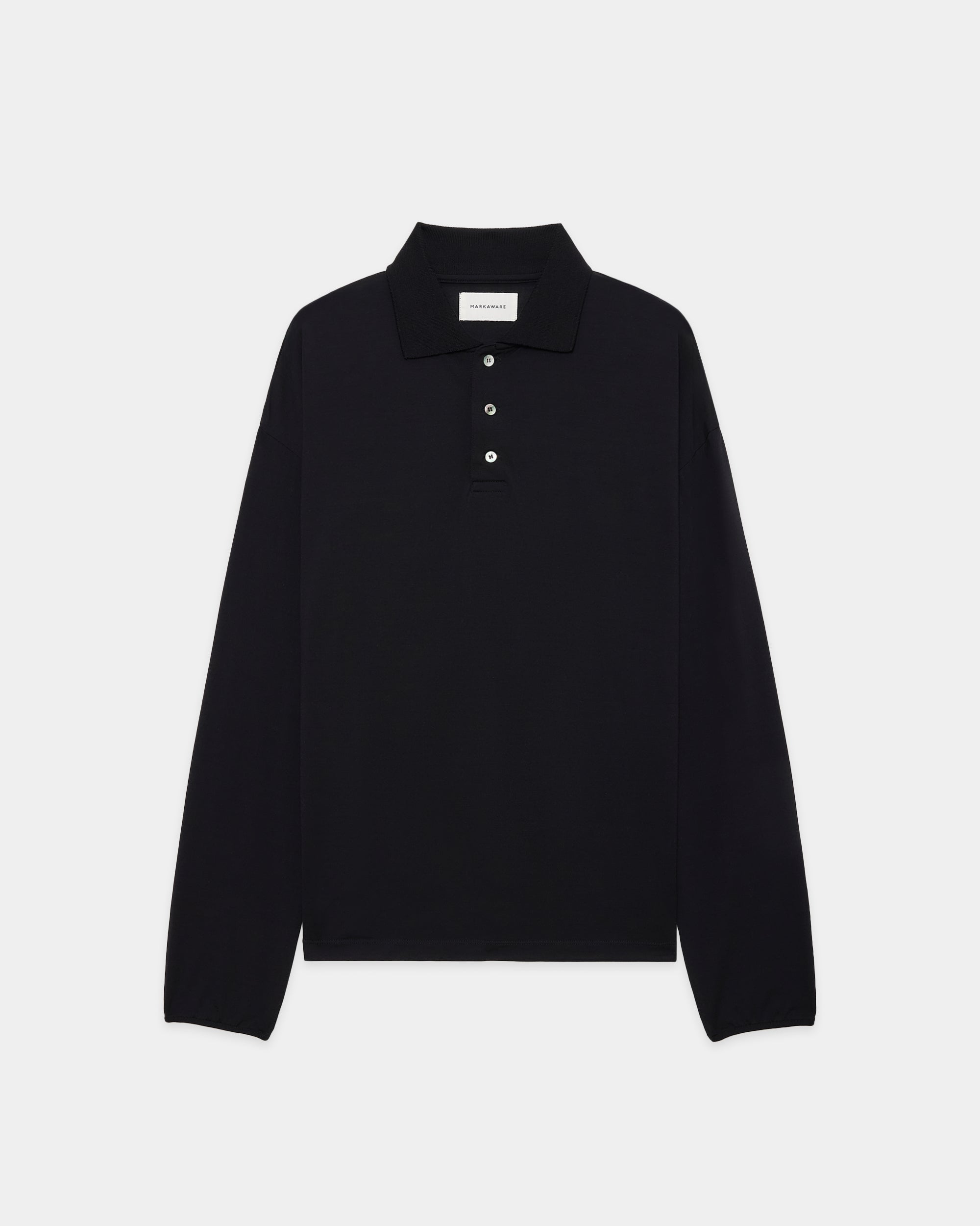 スーパー160sウール 防縮天竺 / ロングスリーブポロ, Black