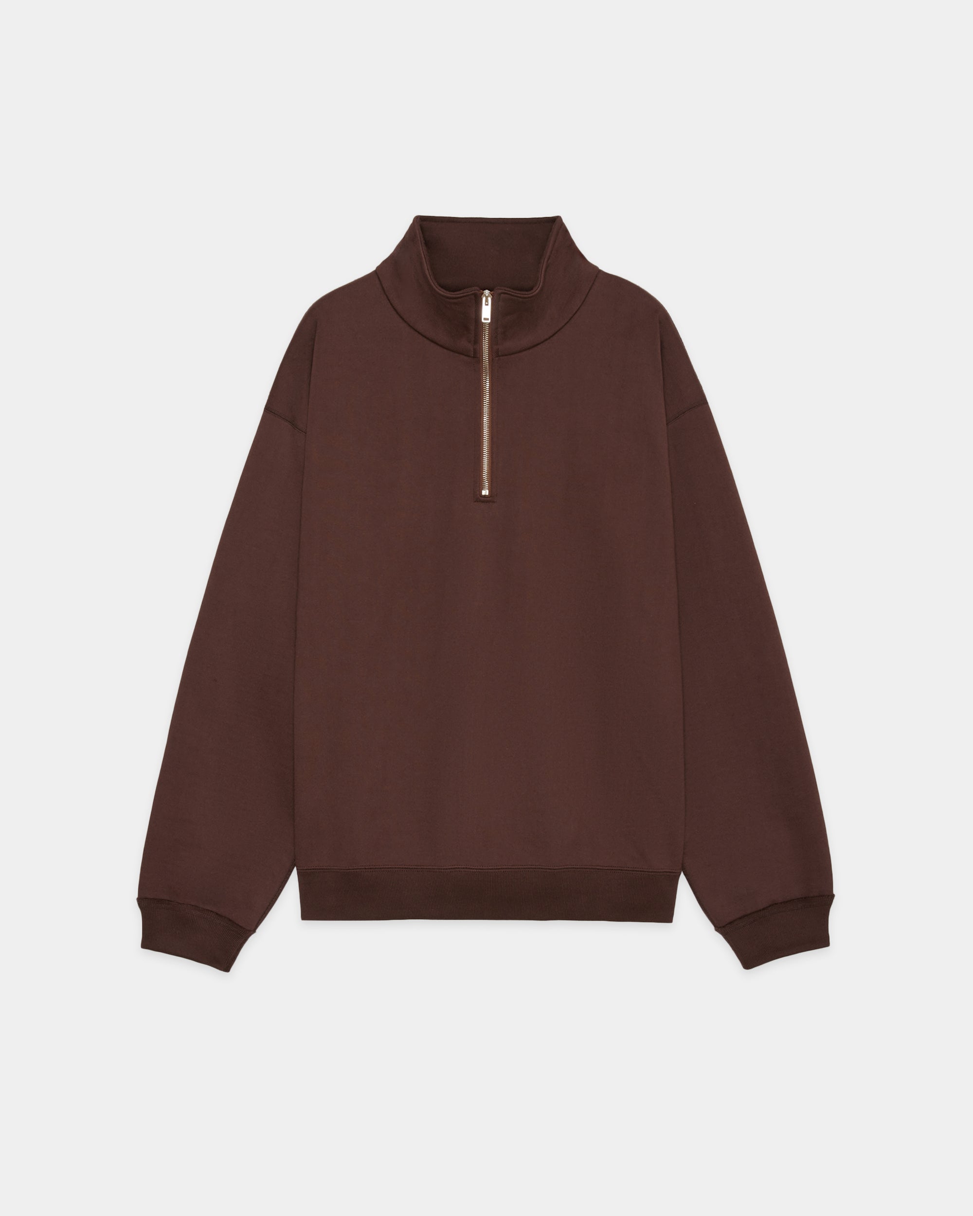 Organic Cotton Heavy Fleece / Comfort Half Zip, Dark Brown