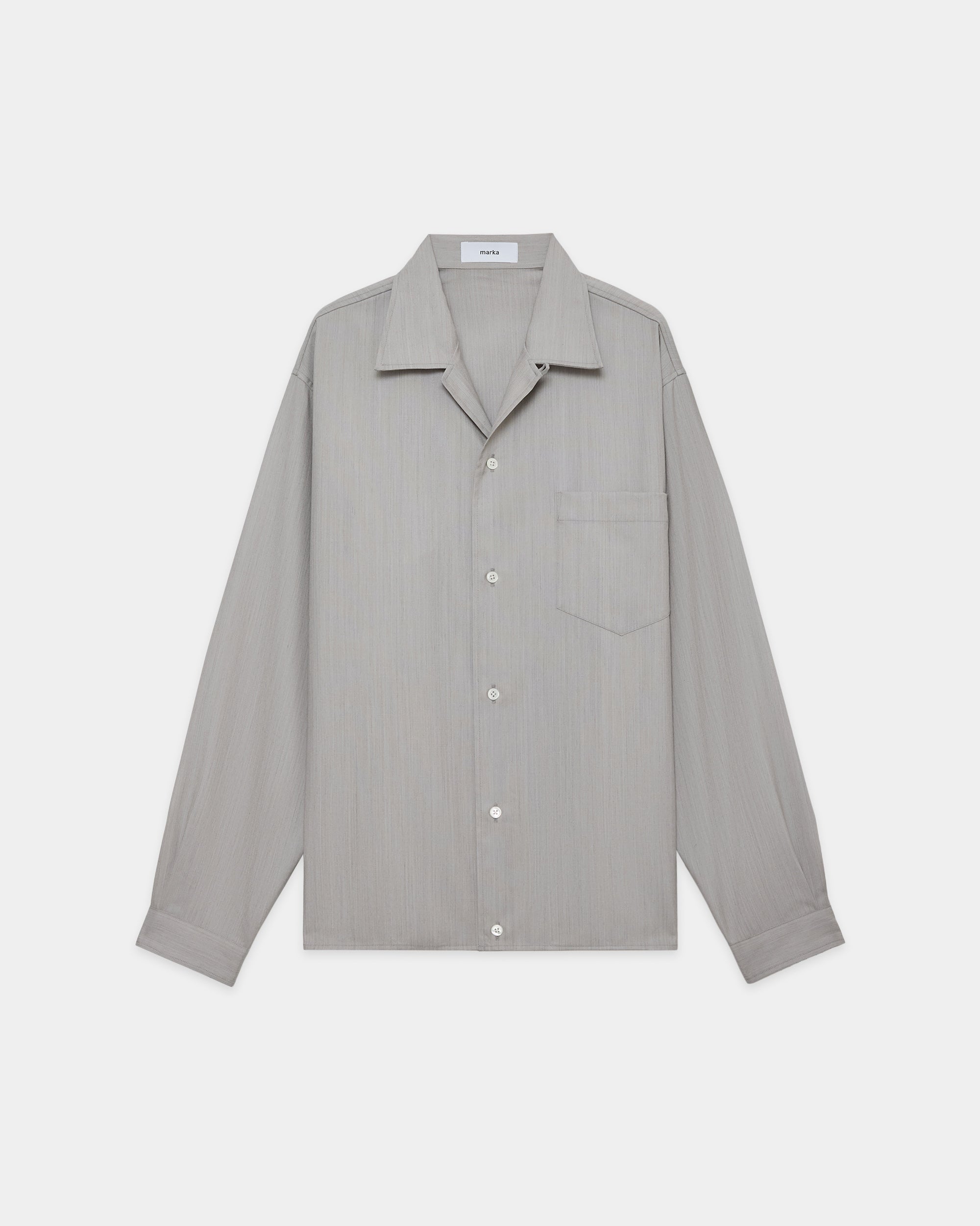ウールトロピカルメランジ / オープンカラーL/Sシャツ WithHemTab, Light Gray