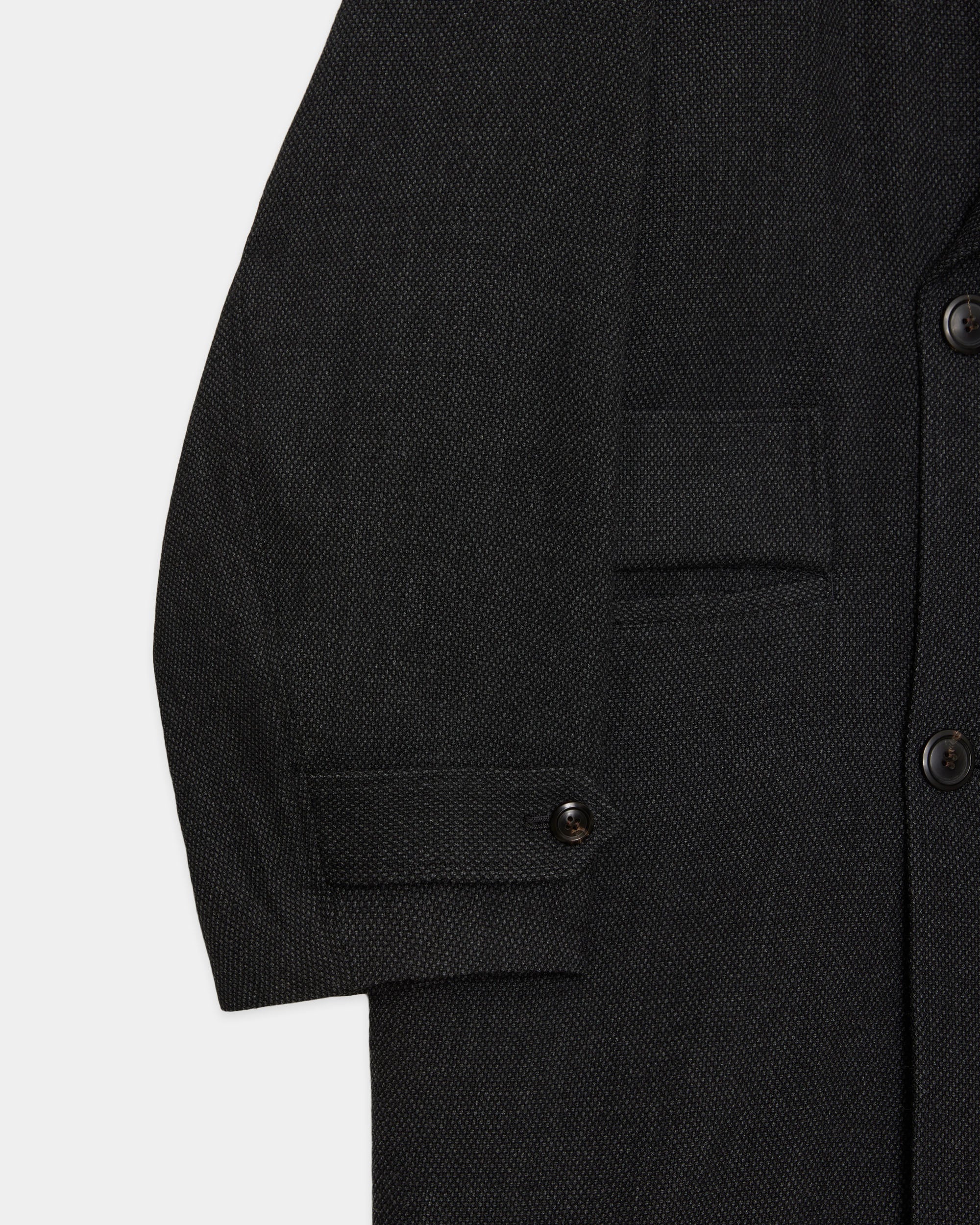 Tumbled Wool Serge Great Coat, Gray Bird’s-Eye