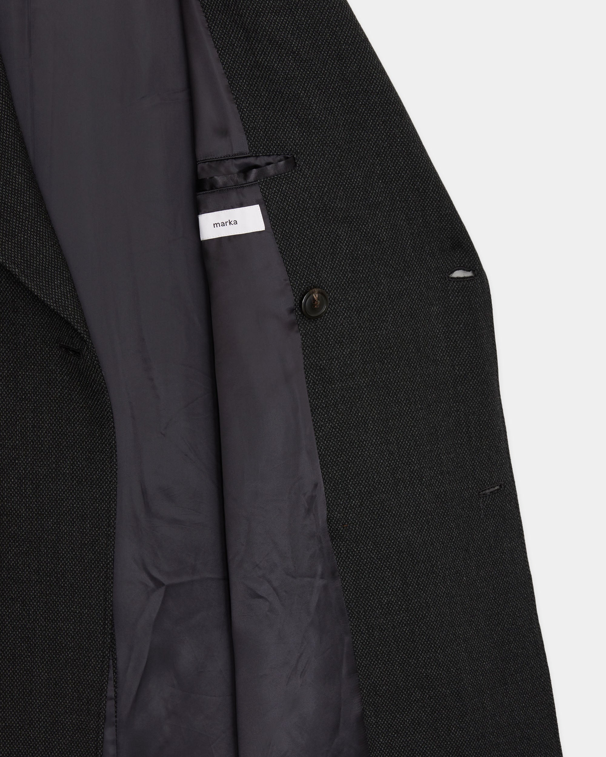 Tumbled Wool Serge Great Coat, Gray Bird’s-Eye