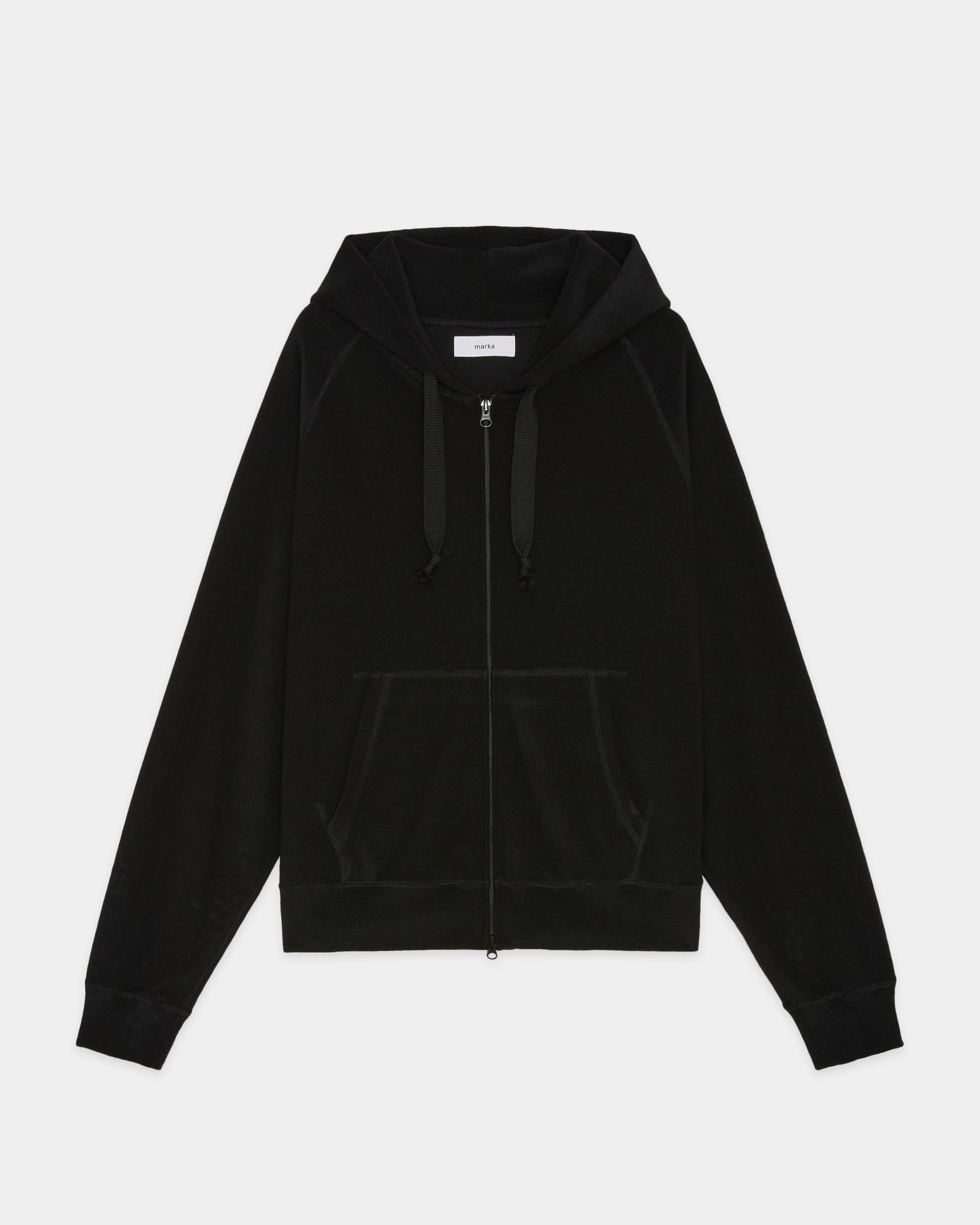 スーパー140sウォッシャブルウールパイル / ジップパーカ, Black