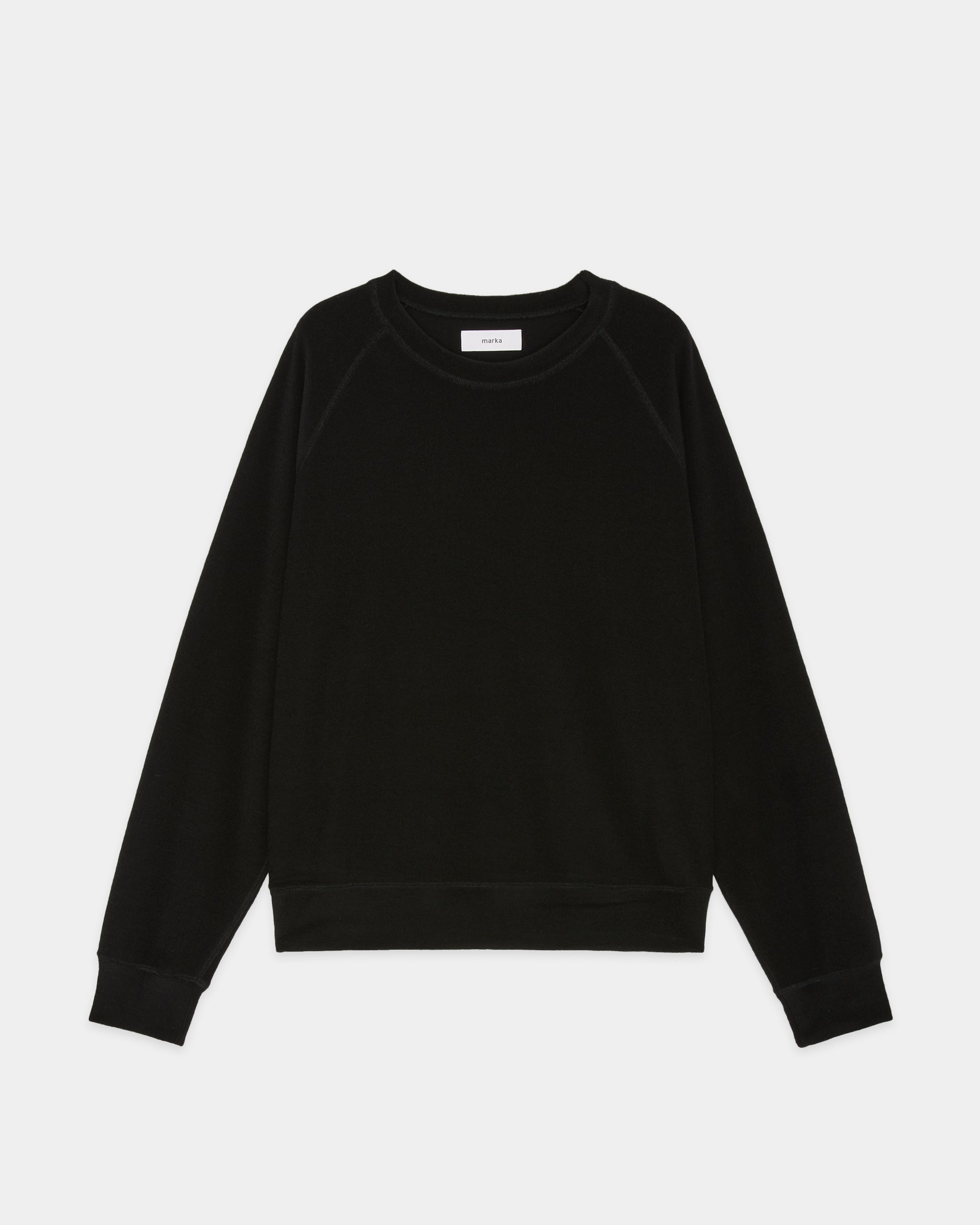 スーパー140sウォッシャブルウールパイル / クルーネックラグランスウェットシャツ, Black
