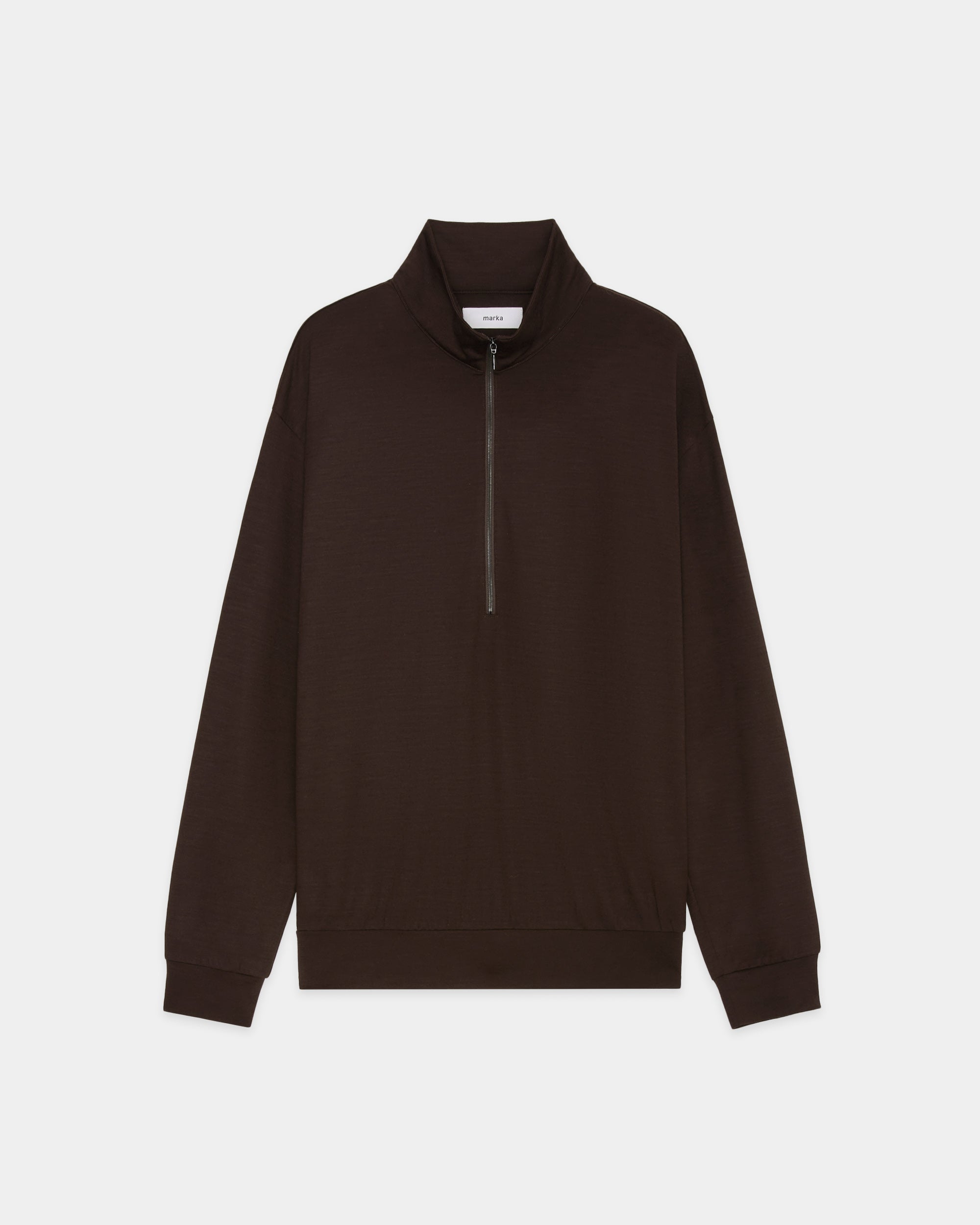 スーパー100s ウォッシャブルウール天竺 / ハーフジップスタンド, Dark Brown
