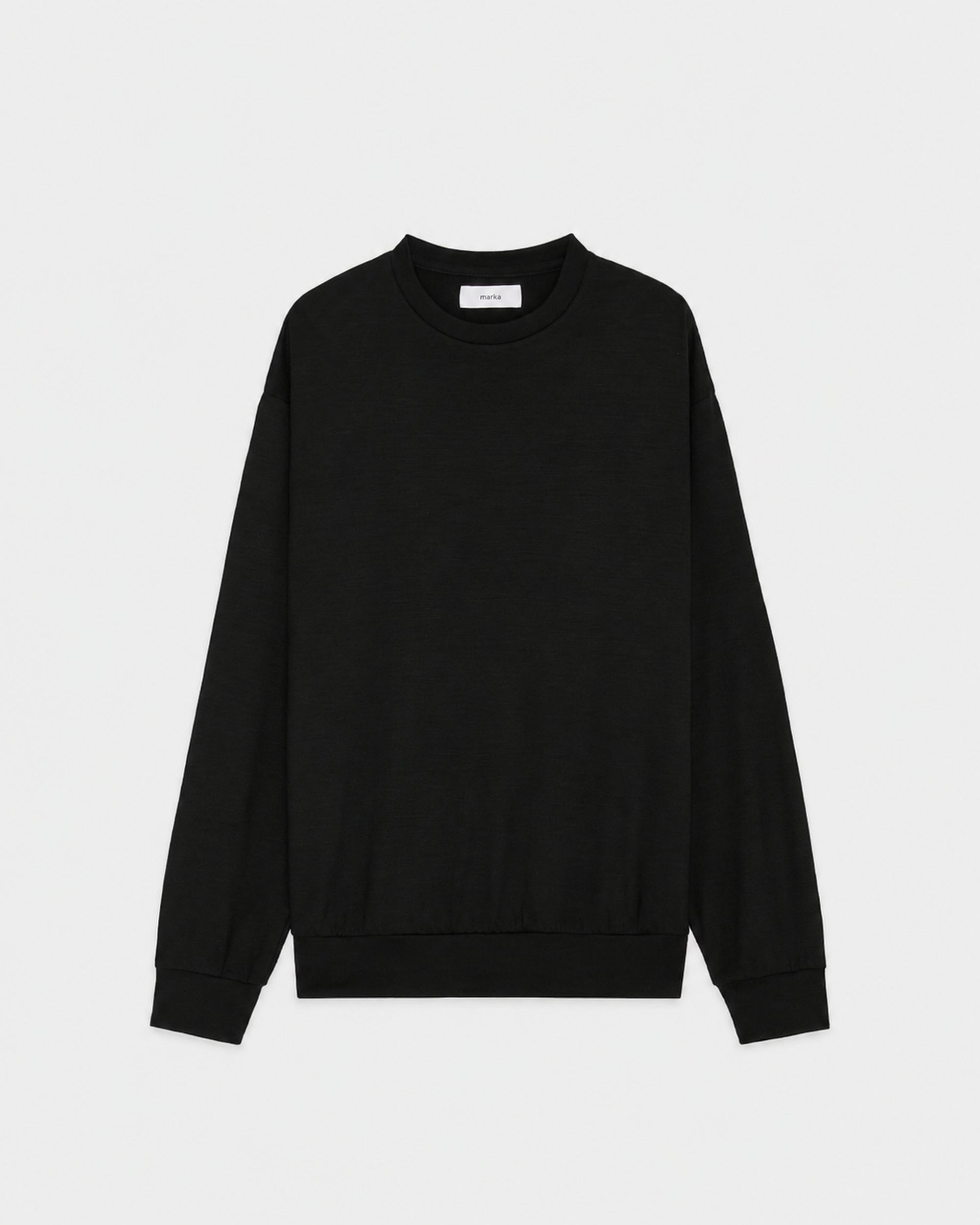 【PARKING Exclusive】Super 100s Washable Wool Jersey / Crew Neck L/S Tee, Black