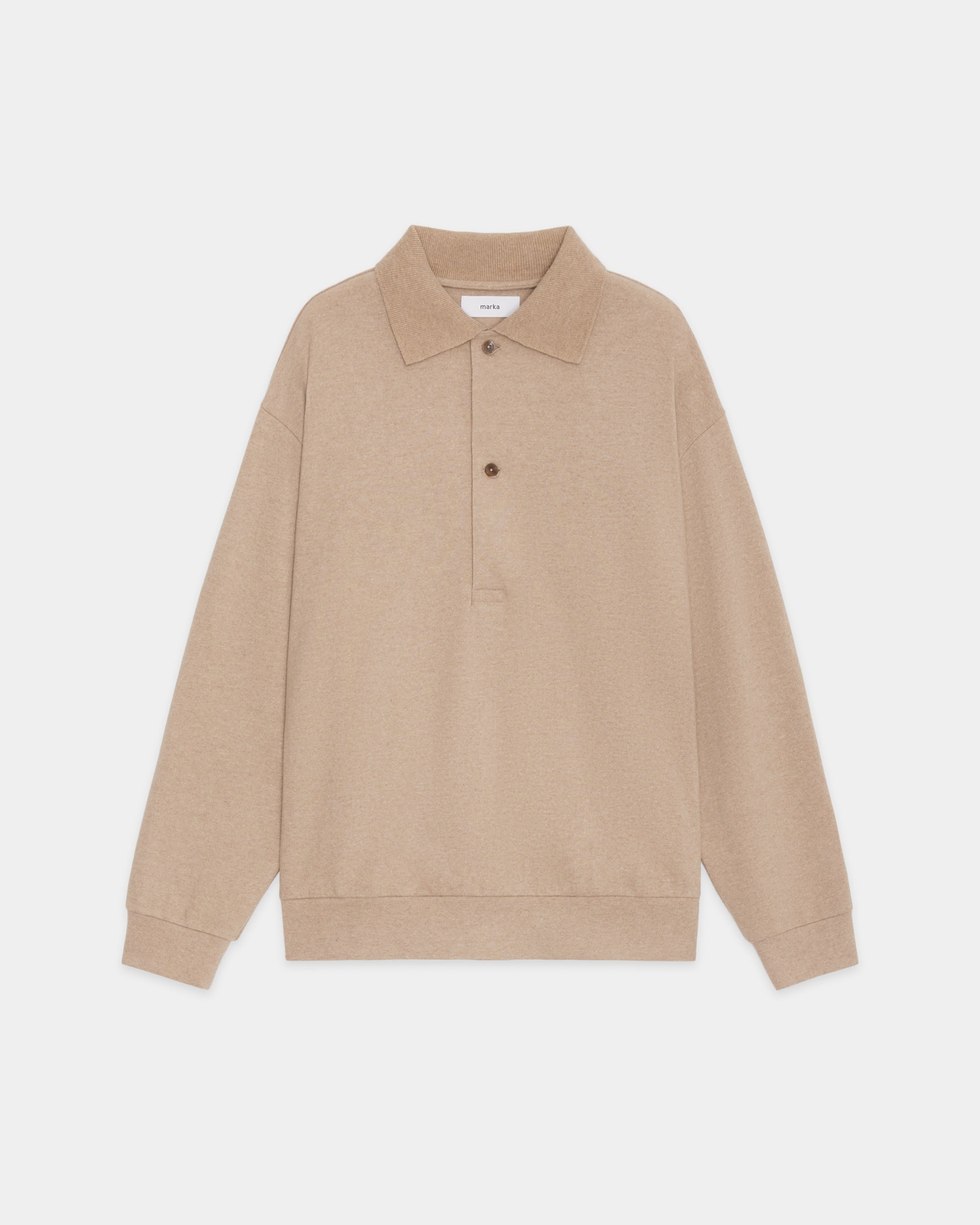 スーパー180s ウール天竺ミルド / 2ボタンL/Sポロ, Beige