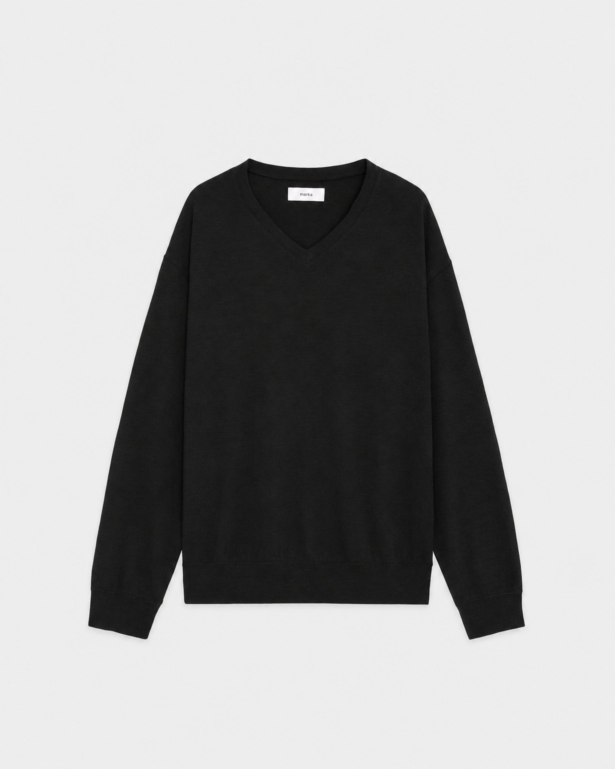 【PARKING別注】スーパー100s ウォッシャブルウール天竺 / Vネック L/S Tee, Black