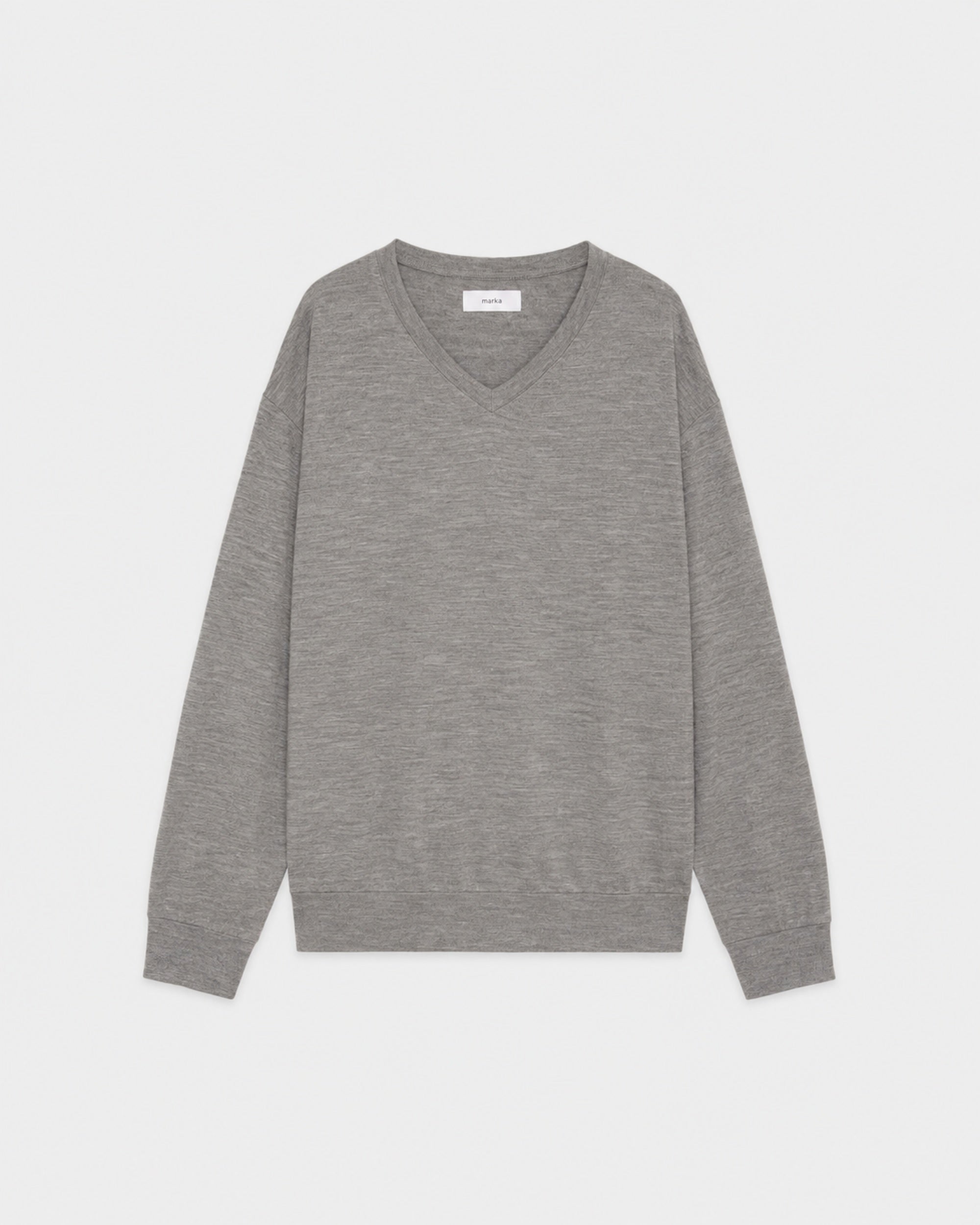 【PARKING Exclusive】Super 100s Washable Wool Jersey / V-Neck L/S Tee, Top Gray