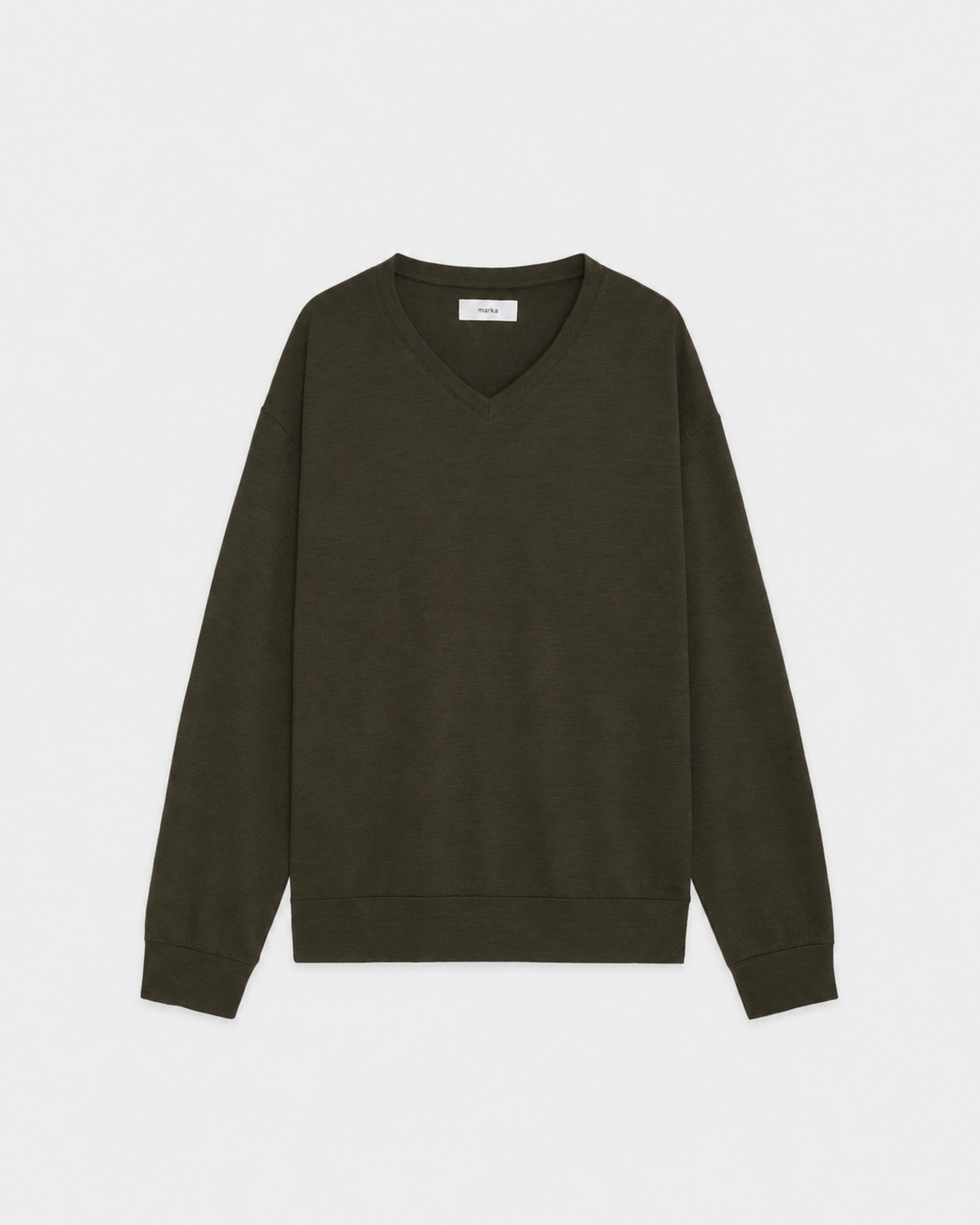【PARKING Exclusive】Super 100s Washable Wool Jersey / V-Neck L/S Tee, Dark Olive